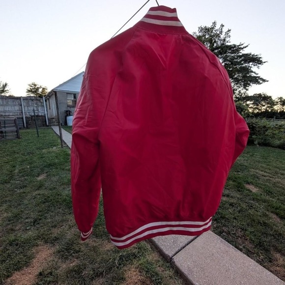 Vintage Holloway Varsity Letterman Jacket Red Nylon Academic Patch Mens Medium - Picture 3 of 4